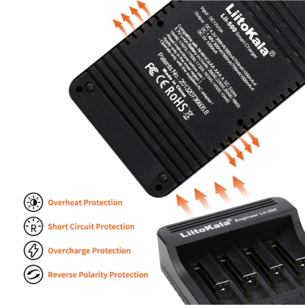 Зарядний пристрій Liitokala Lii-500, 4 канала, Ni-Mh/Li-ion, 220V/12V, Powerbank, Test, LCD, Box — фото 2