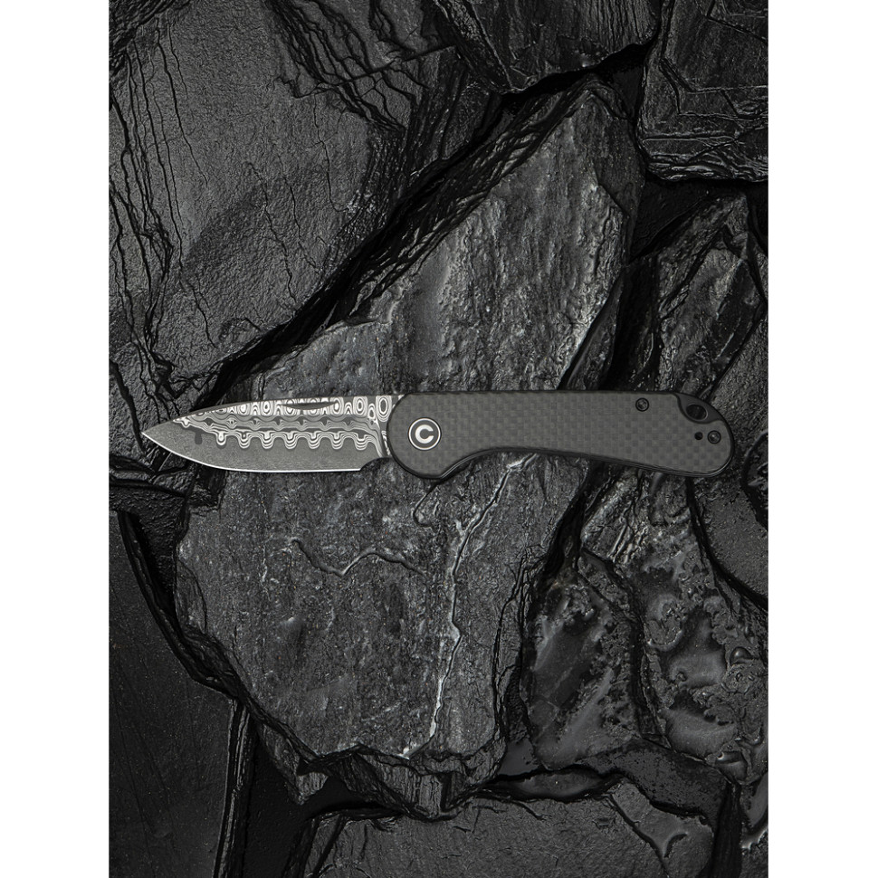 Нож складной карманный Civivi Elementum Slip Joint, (7.5 см) Damascus / Carbon Fiber серый