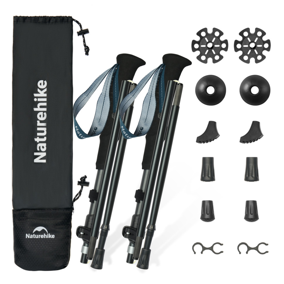 Комплект із п'ятисекційних складаних трекінгових палиць Naturehike CNK2450DS013 Gale Pro, - , , чорні