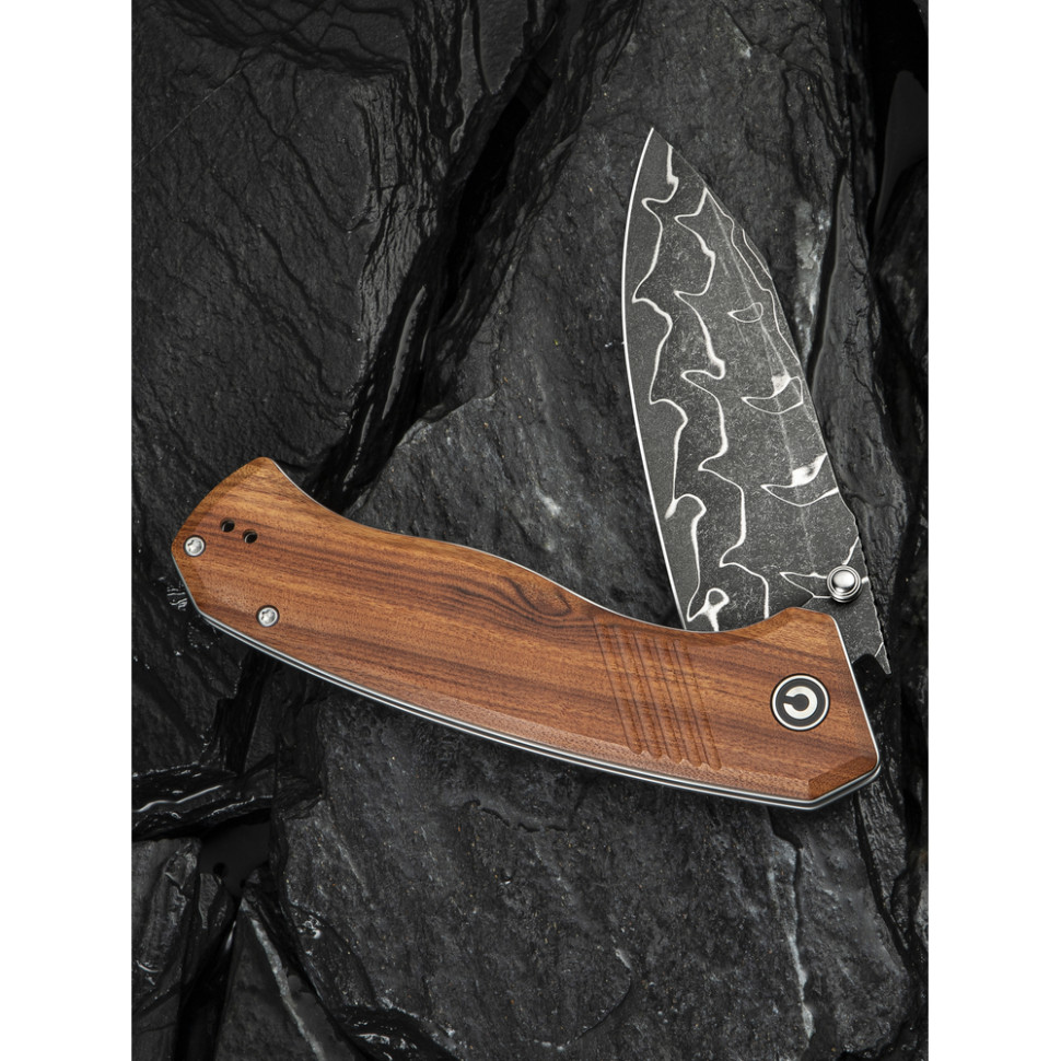 Нож складной туристический Civivi Placoid, (9.3 см) Damascus / Guibourtia Wood