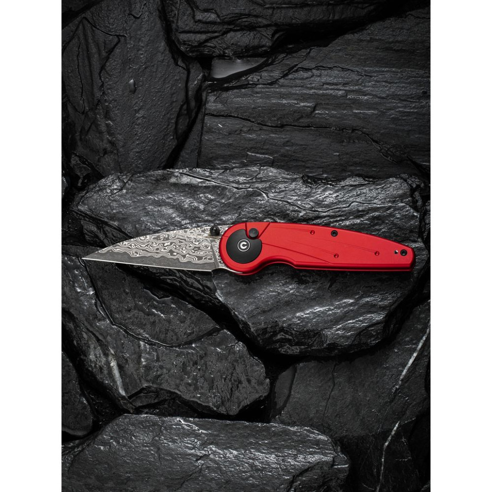 Ніж складаний туристичний Civivi Starflare, (8.4 см) Damascus / Aluminum червоний