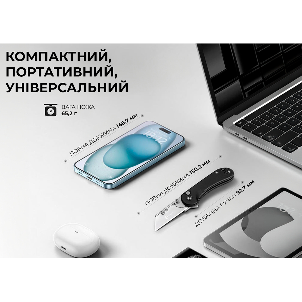 Ніж трапеція складаний кишеньковий Civivi Elementum Utility, (5.8 см) 6Cr13 / Aluminum чорний, фото 14