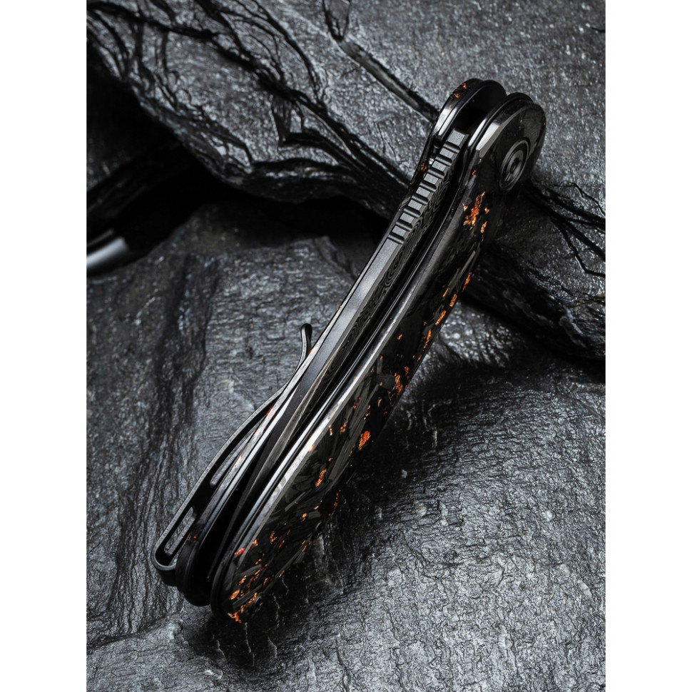 Нож складной карманный Civivi Elementum, (7.5 см) Damascus / Carbon Fiber черный