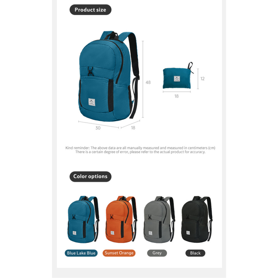 Рюкзак компактний надлегкий Naturehike NH17A017-B Yunyan, 30 л, сірий