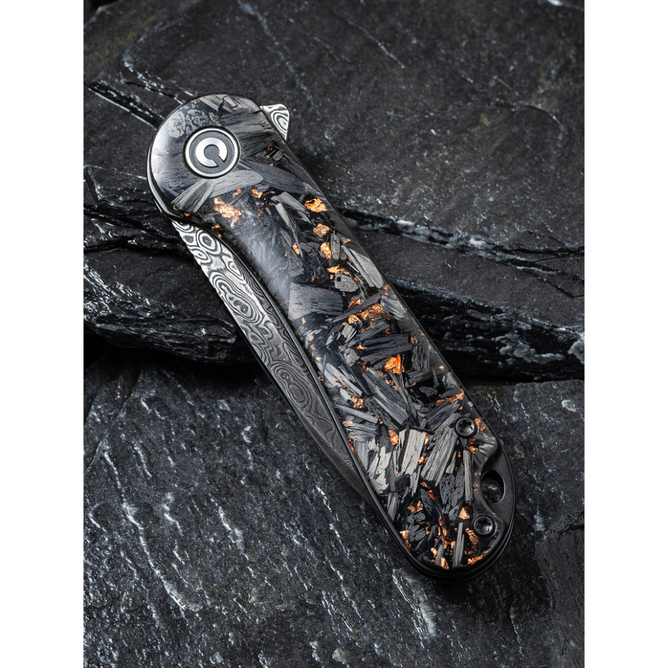 Нож складной карманный Civivi Elementum, (7.5 см) Damascus / Carbon Fiber черный