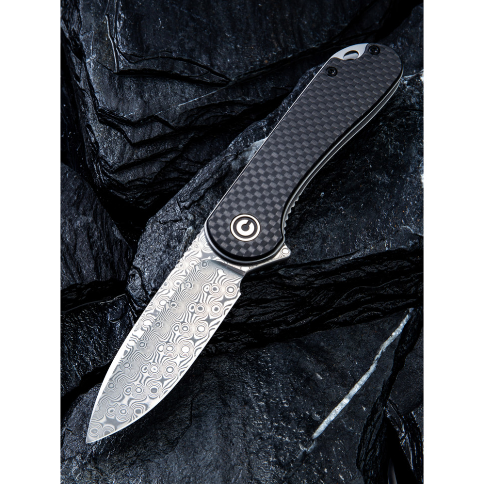 Ніж складаний кишеньковий Civivi Elementum, (7.5 см) Damascus / Carbon Fiber & G10