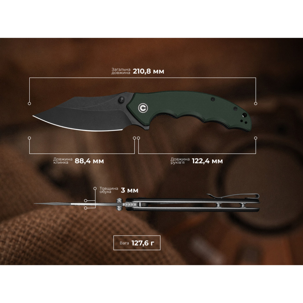Ніж складаний туристичний Civivi Pentad (8.8 см) Nitro-V / G10 зелений, фото 15