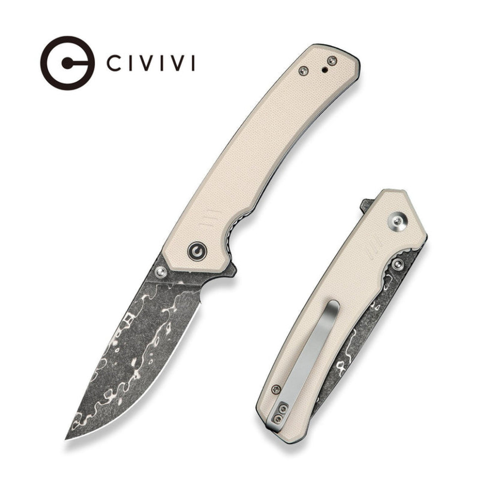 Нож складной туристический Civivi Merit, (8.3 см) Damascus / G10 серый