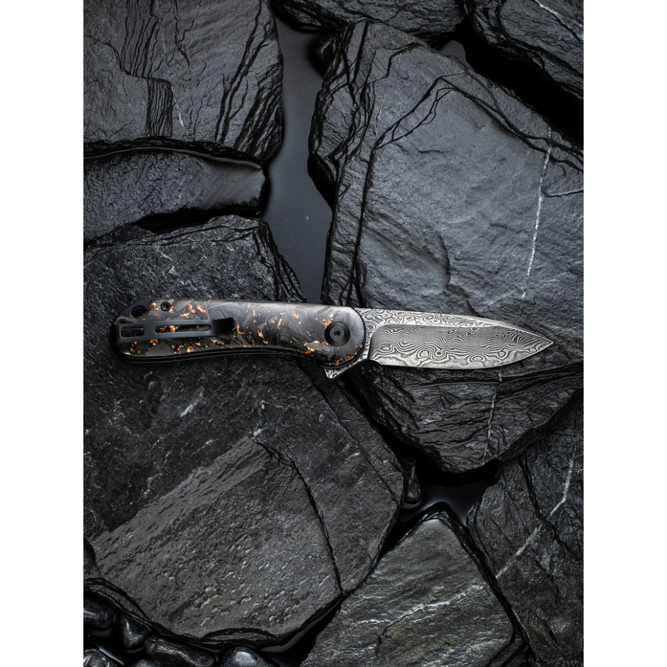 Нож складной карманный Civivi Elementum, (7.5 см) Damascus / Carbon Fiber черный