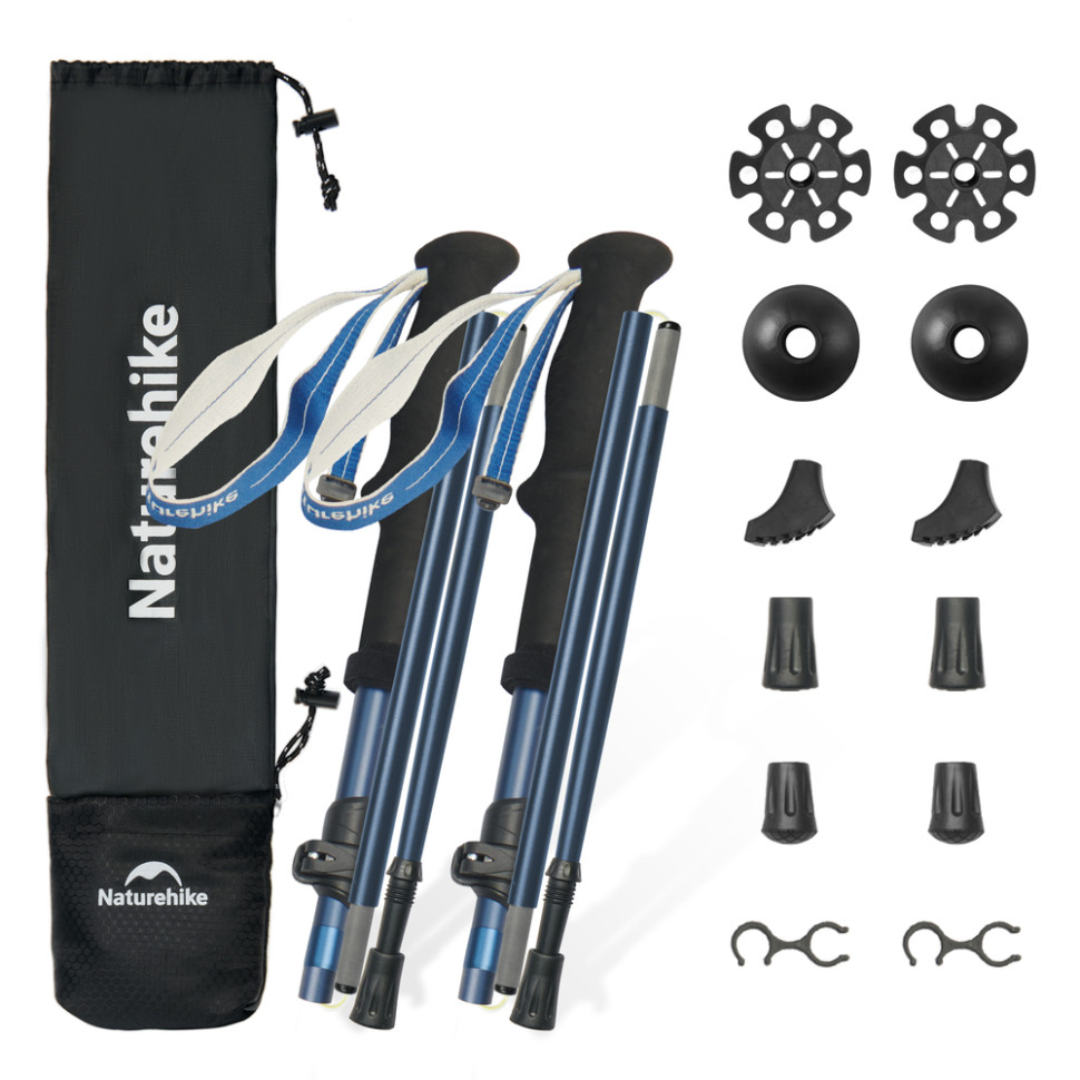 Комплект із п'ятисекційних складаних трекінгових палиць Naturehike CNK2450DS013 Gale Pro, 115-135 см, 2 шт, сині
