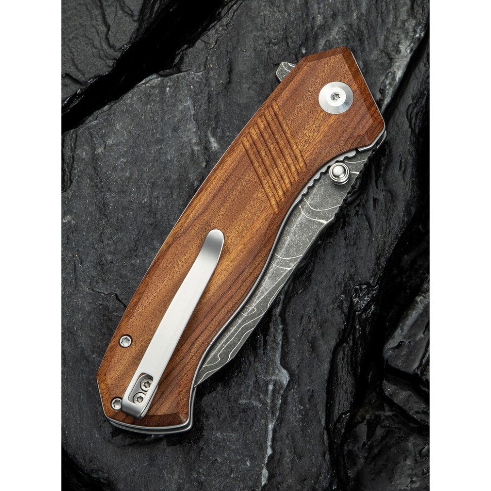 Нож складной туристический Civivi Placoid, (9.3 см) Damascus / Guibourtia Wood