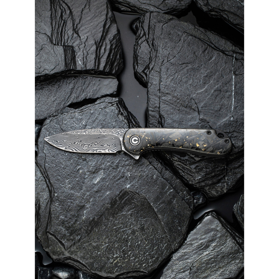 Нож складной карманный Civivi Elementum, (7.5 см) Damascus / Carbon Fiber серый