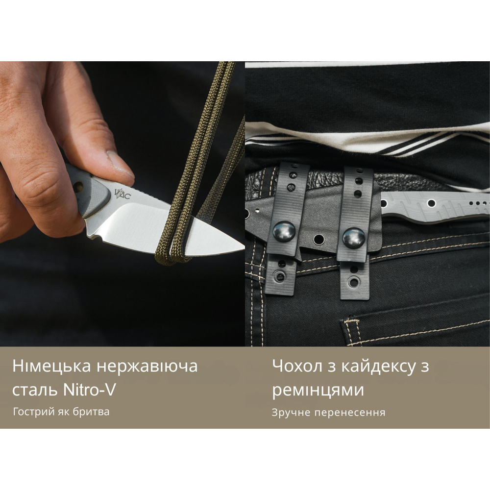 Ніж фіксований кишеньковий Civivi Sokn, (7.2 см) Nitro-V / G10 сірий з чохлом
