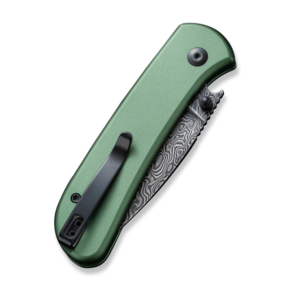 Ніж складаний кишеньковий Civivi Qubit, (7.6 см) Damascus / Aluminum темно-зелений, фото 5
