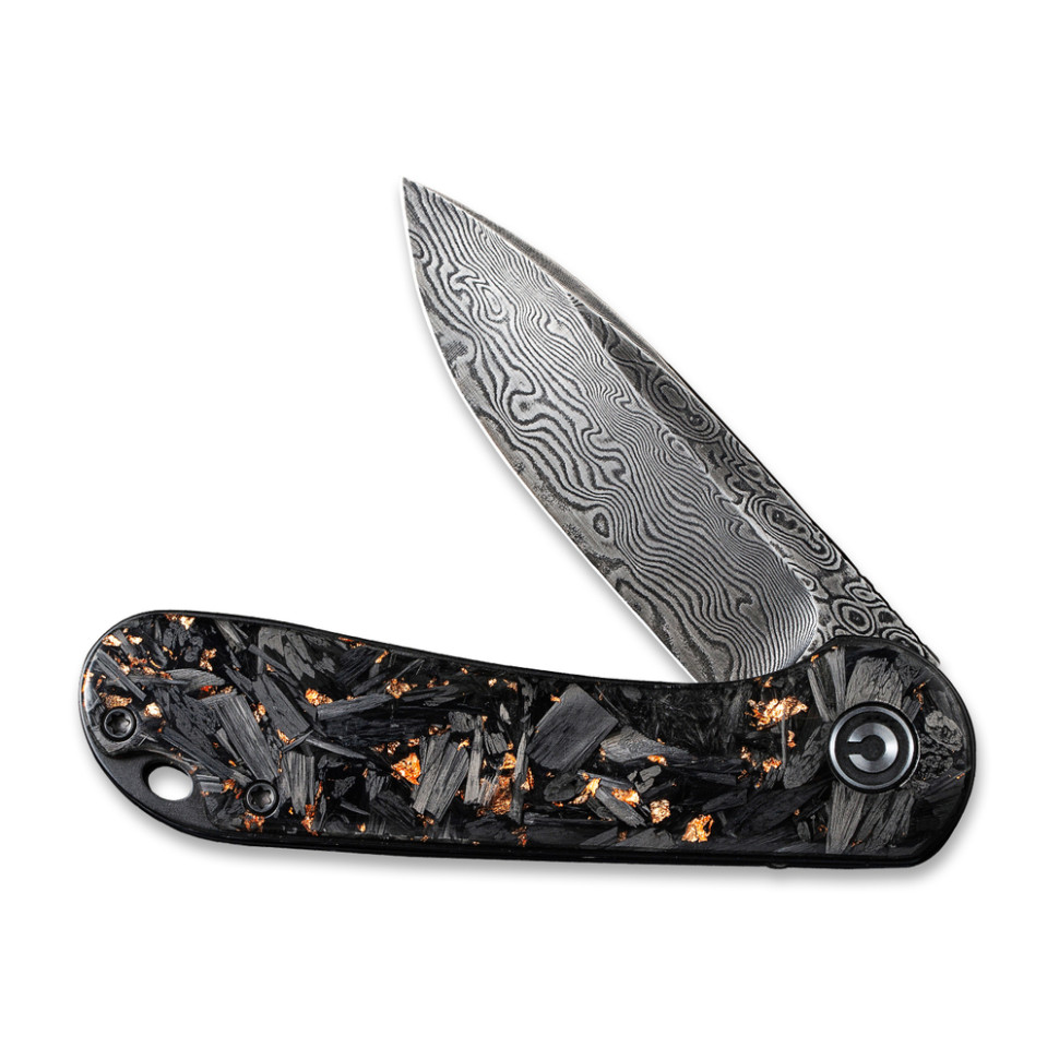Нож складной карманный Civivi Elementum, (7.5 см) Damascus / Carbon Fiber черный