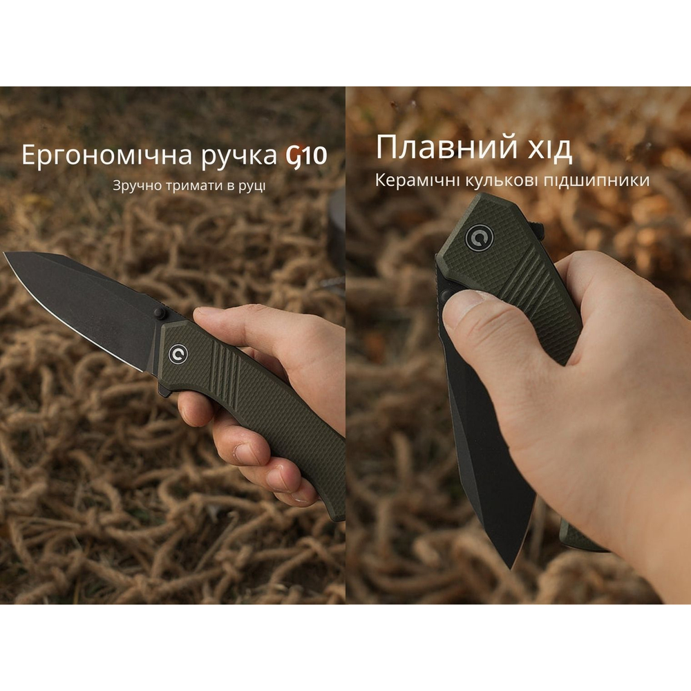 Ніж складаний туристичний Civivi Placoid, (9.3 см) 14C28N / G10 темно-зелений, фото 12