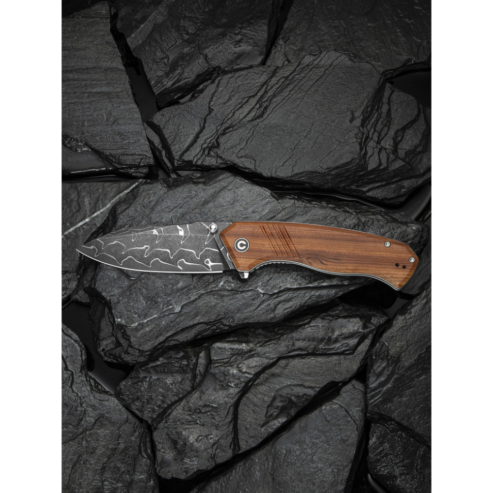 Нож складной туристический Civivi Placoid, (9.3 см) Damascus / Guibourtia Wood