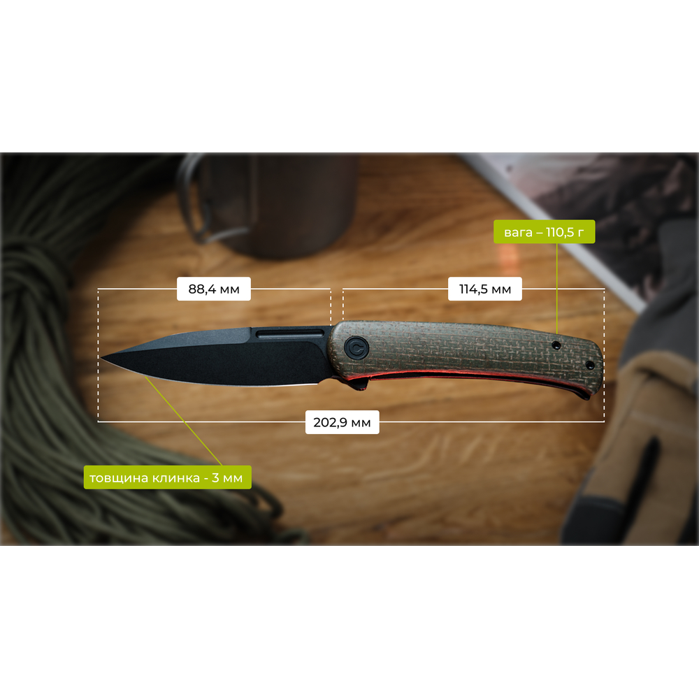 Нож складной туристический Civivi Cetos, (8.8 см) 14C28N / Micarta & Stainless коричневый