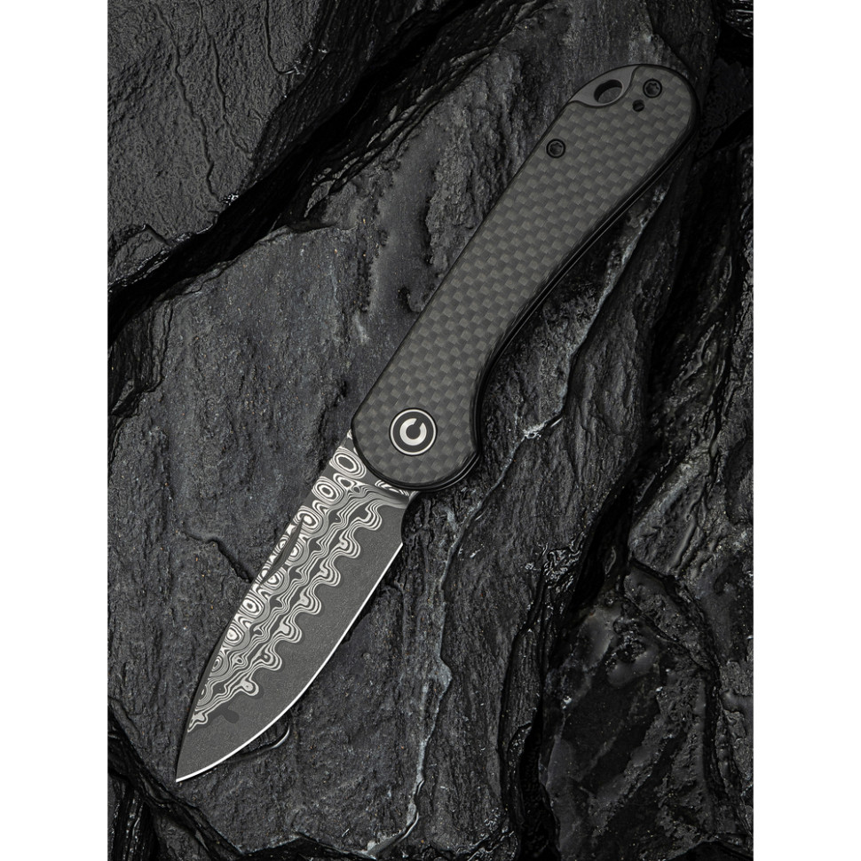 Нож складной карманный Civivi Elementum Slip Joint, (7.5 см) Damascus / Carbon Fiber серый