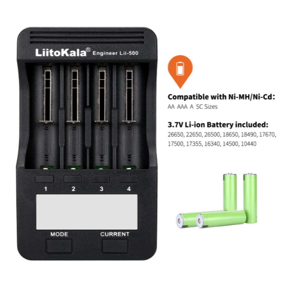 Зарядний пристрій Liitokala Lii-500, 4 канала, Ni-Mh/Li-ion, 220V/12V, Powerbank, Test, LCD, Box — фото 3