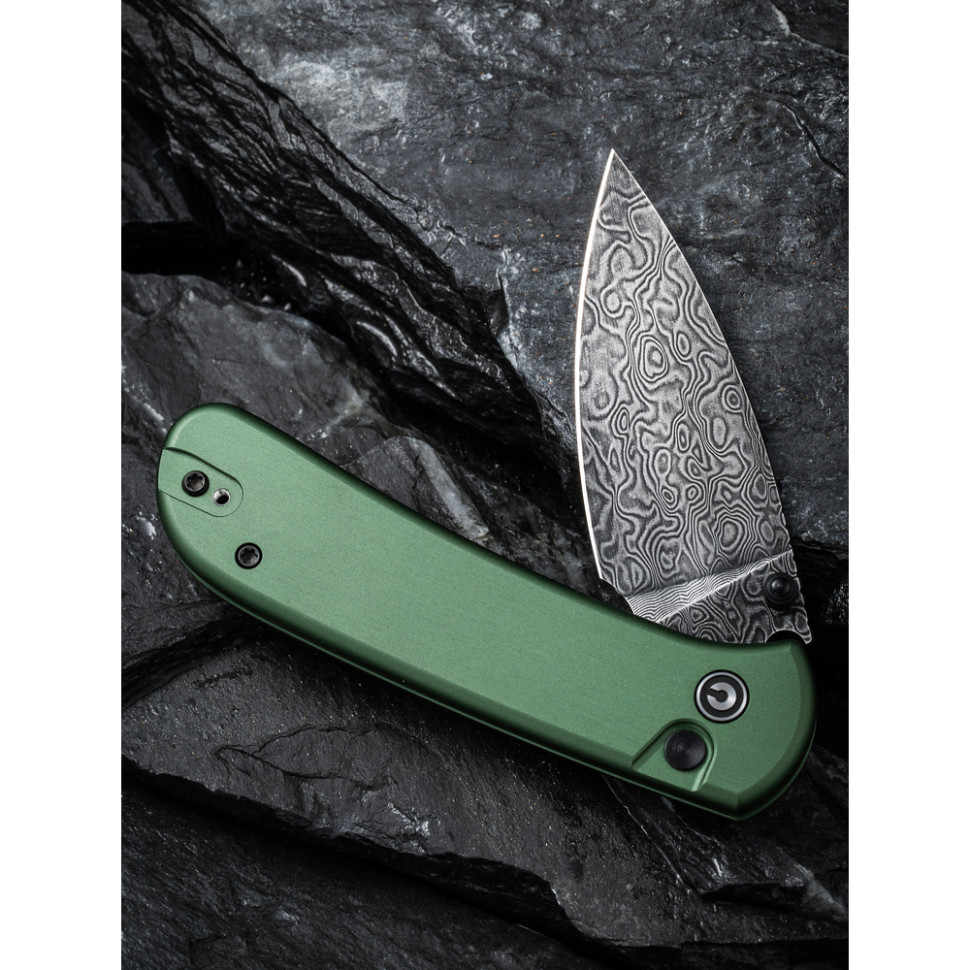 Ніж складаний кишеньковий Civivi Qubit, (7.6 см) Damascus / Aluminum темно-зелений, фото 12