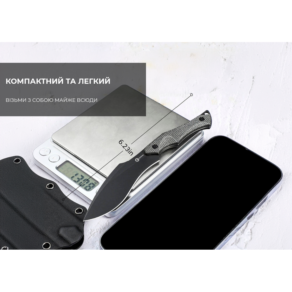 Ніж фіксований тактичний Civivi Vaquita II, (8.1 см) Nitro-V / Micarta чорний