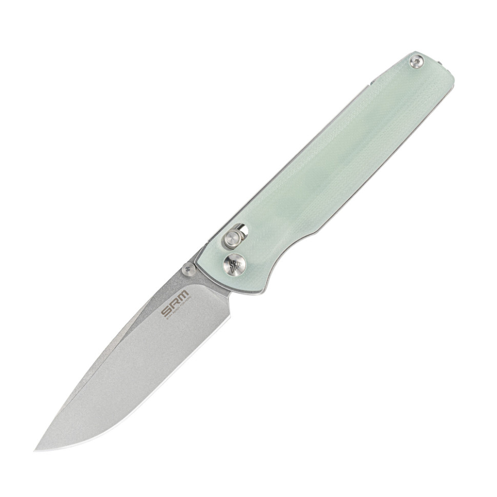 Ніж складаний туристичний SRM Terrier 258L-GC D2 / G10 біло-зелений