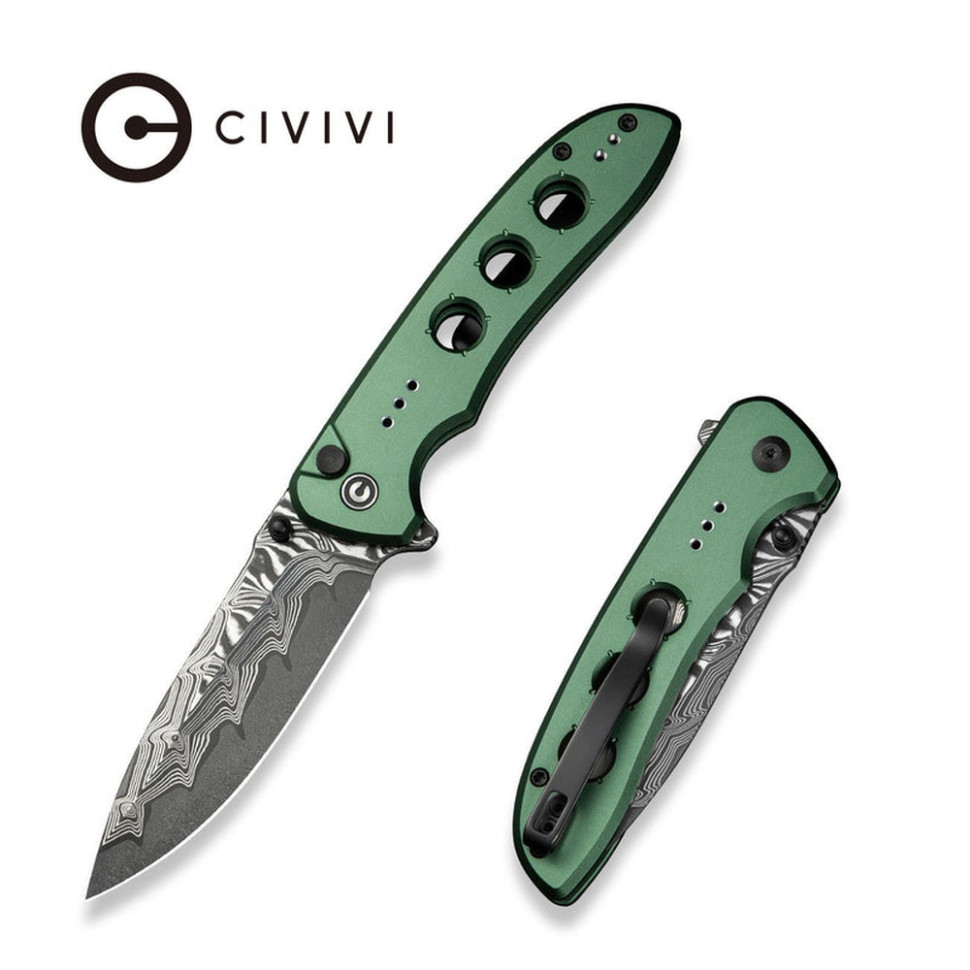 Нож складной туристический Civivi Hyperpulse, (8.9 см) Damascus / Aluminum темно-зеленый
