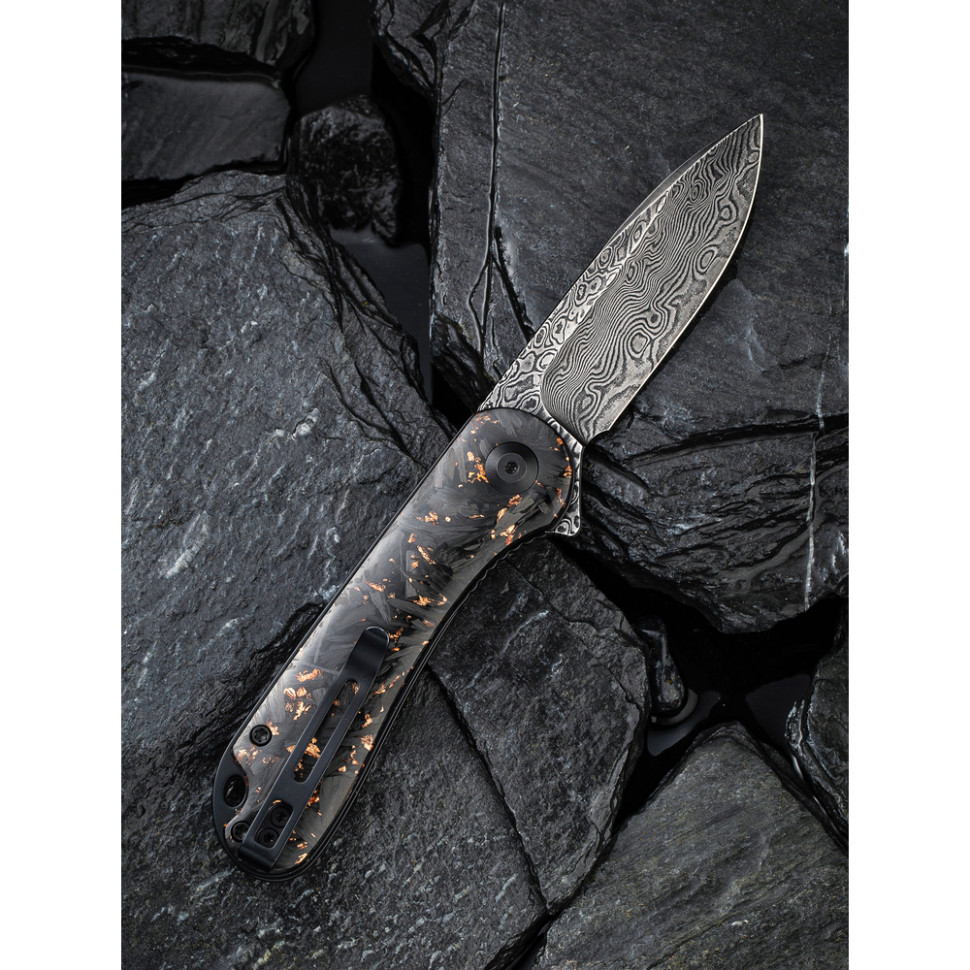 Нож складной карманный Civivi Elementum, (7.5 см) Damascus / Carbon Fiber черный