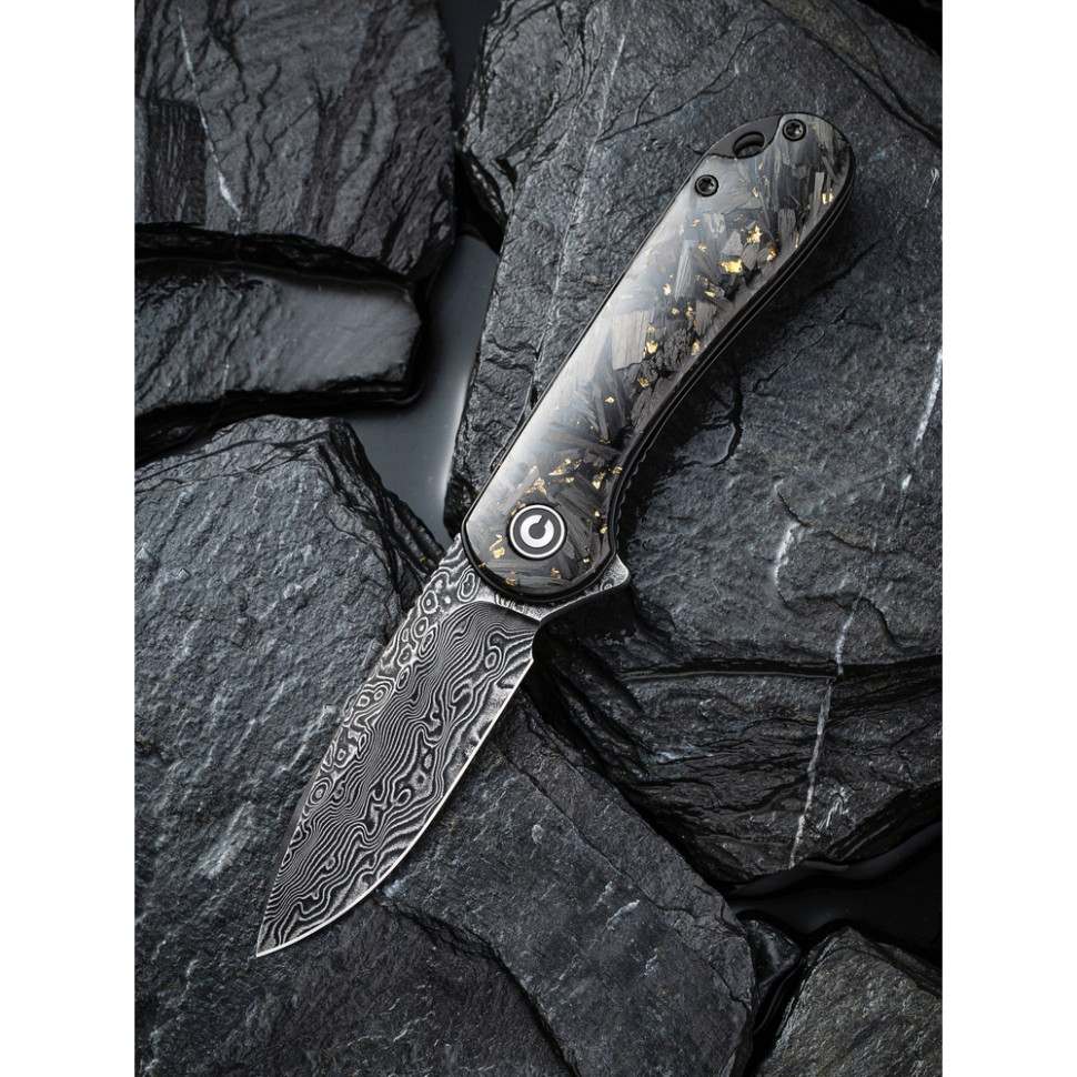 Нож складной карманный Civivi Elementum, (7.5 см) Damascus / Carbon Fiber серый