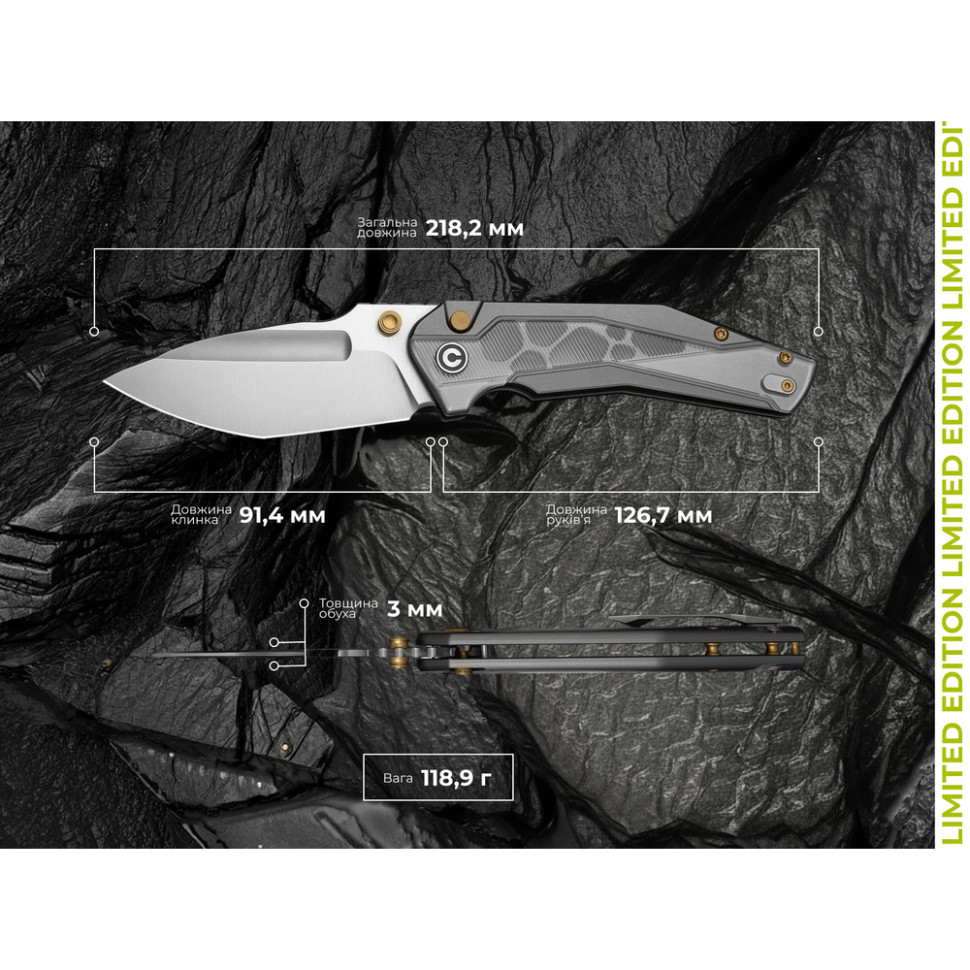 Ніж складаний туристичний Civivi Wellmax (9.1 см) 14C28N / Aluminum сірий, фото 15