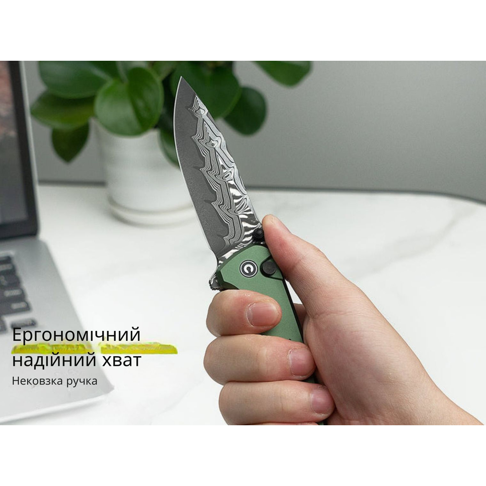 Нож складной туристический Civivi Hyperpulse, (8.9 см) Damascus / Aluminum темно-зеленый