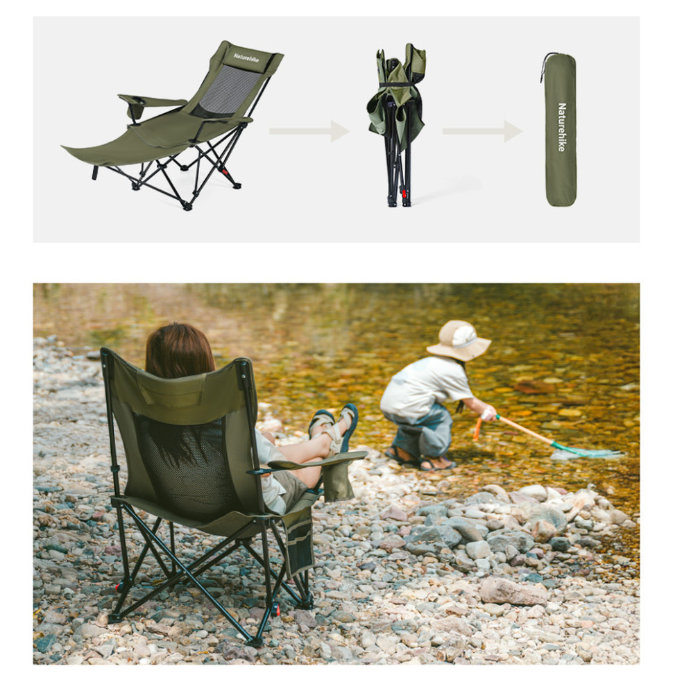Крісло-шезлонг складане Naturehike CNK2550JJ023 Nightfall T05, сталь, оливкове