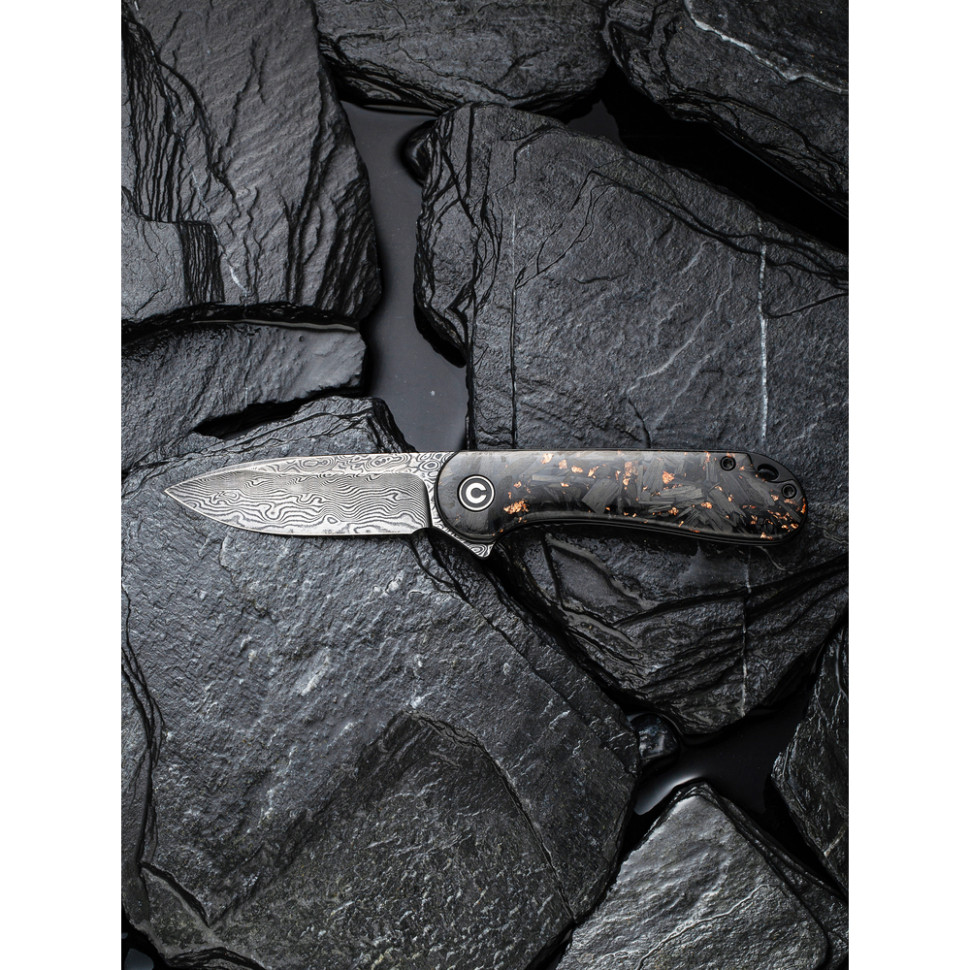 Нож складной карманный Civivi Elementum, (7.5 см) Damascus / Carbon Fiber черный