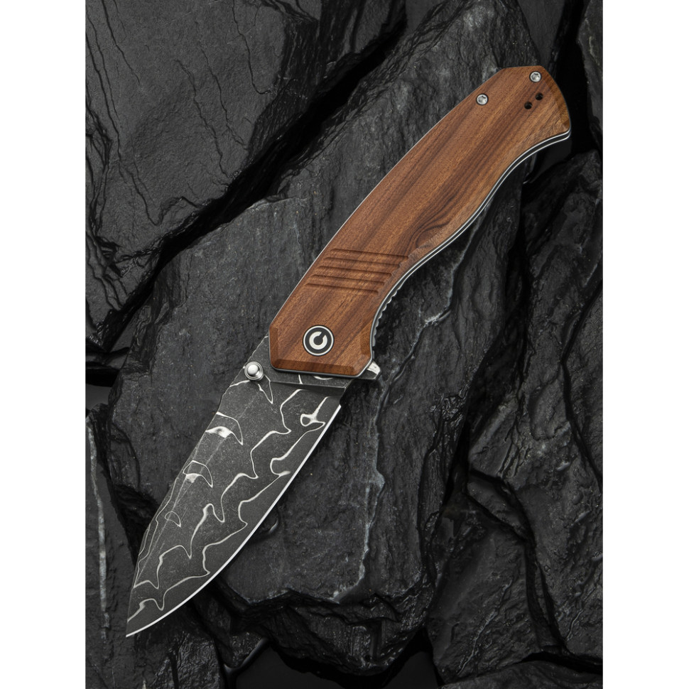 Нож складной туристический Civivi Placoid, (9.3 см) Damascus / Guibourtia Wood
