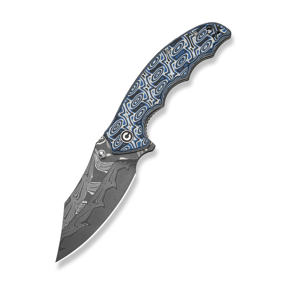 Ніж складаний туристичний Civivi Pentad Damascus / Micarta синій/білий