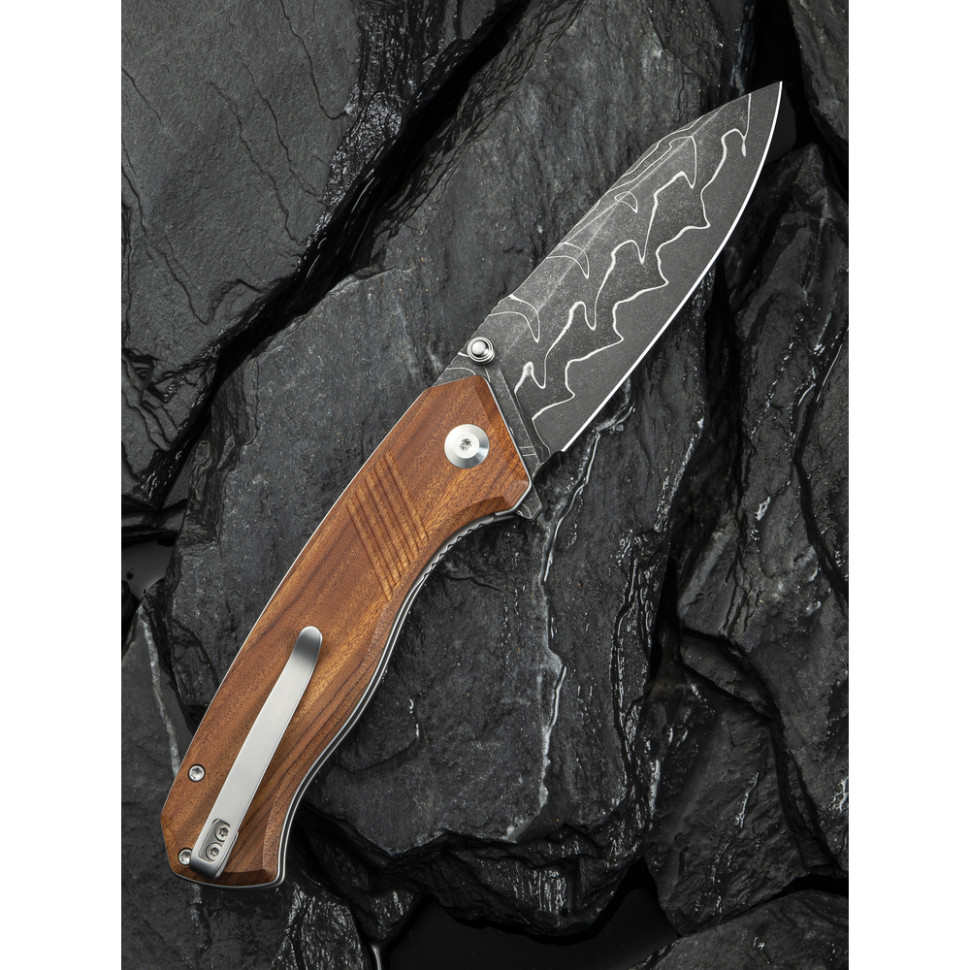 Нож складной туристический Civivi Placoid, (9.3 см) Damascus / Guibourtia Wood