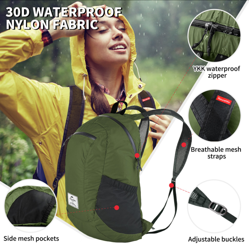 Рюкзак компактний надлегкий Naturehike Ultralight Naturehike NH17A012-B, 18 л, зелений