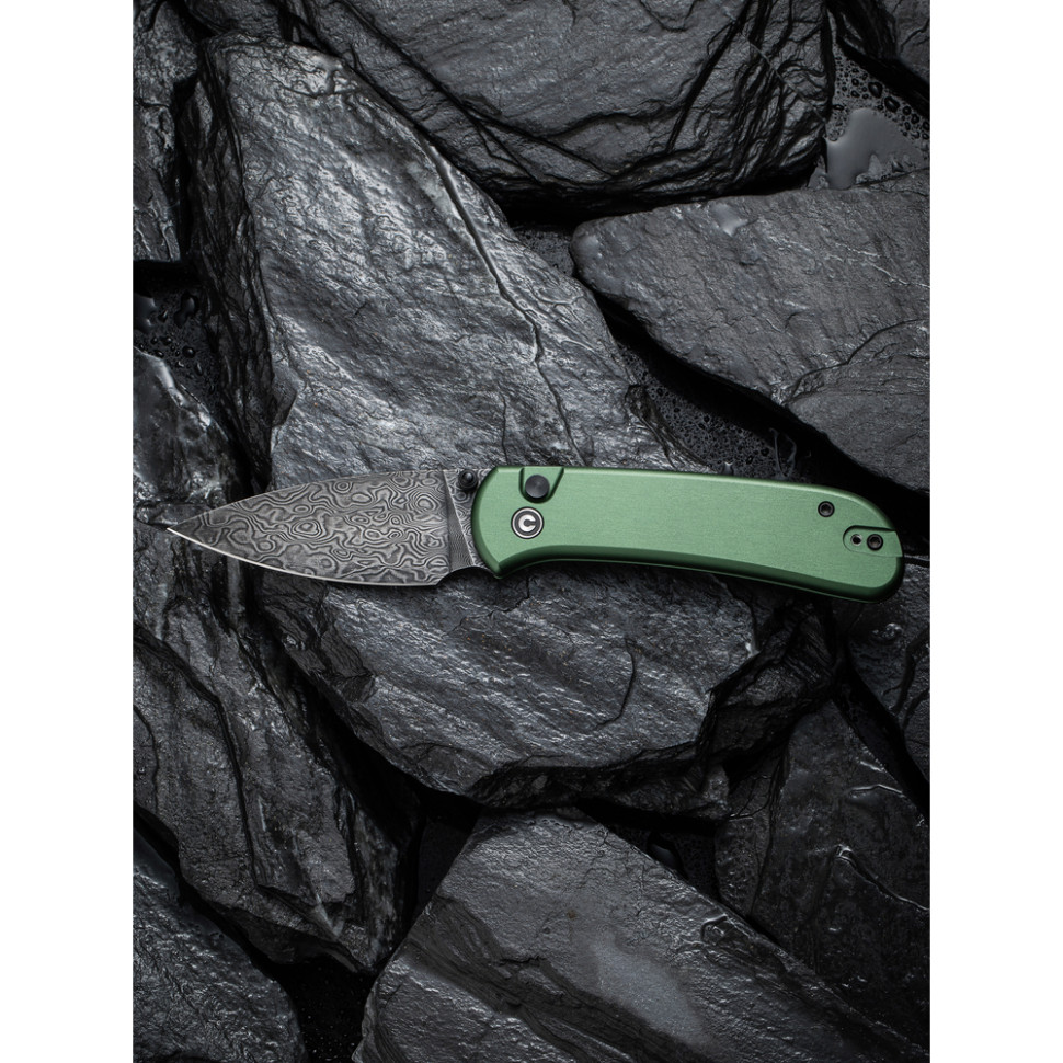 Ніж складаний кишеньковий Civivi Qubit, (7.6 см) Damascus / Aluminum темно-зелений, фото 17