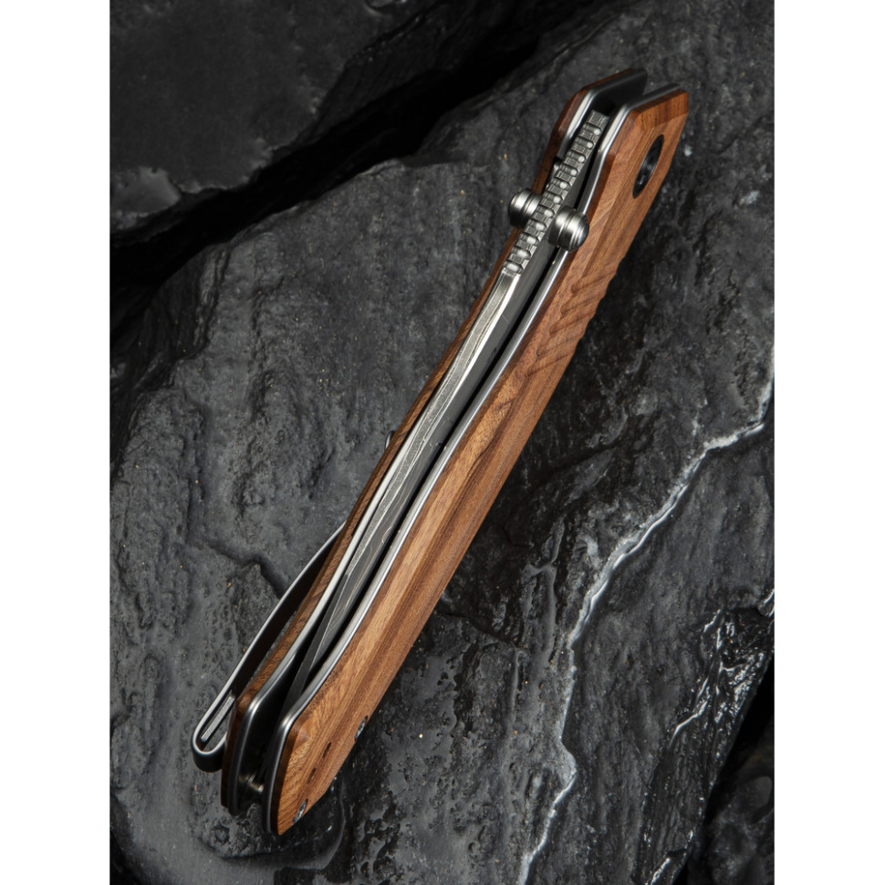 Нож складной туристический Civivi Placoid, (9.3 см) Damascus / Guibourtia Wood