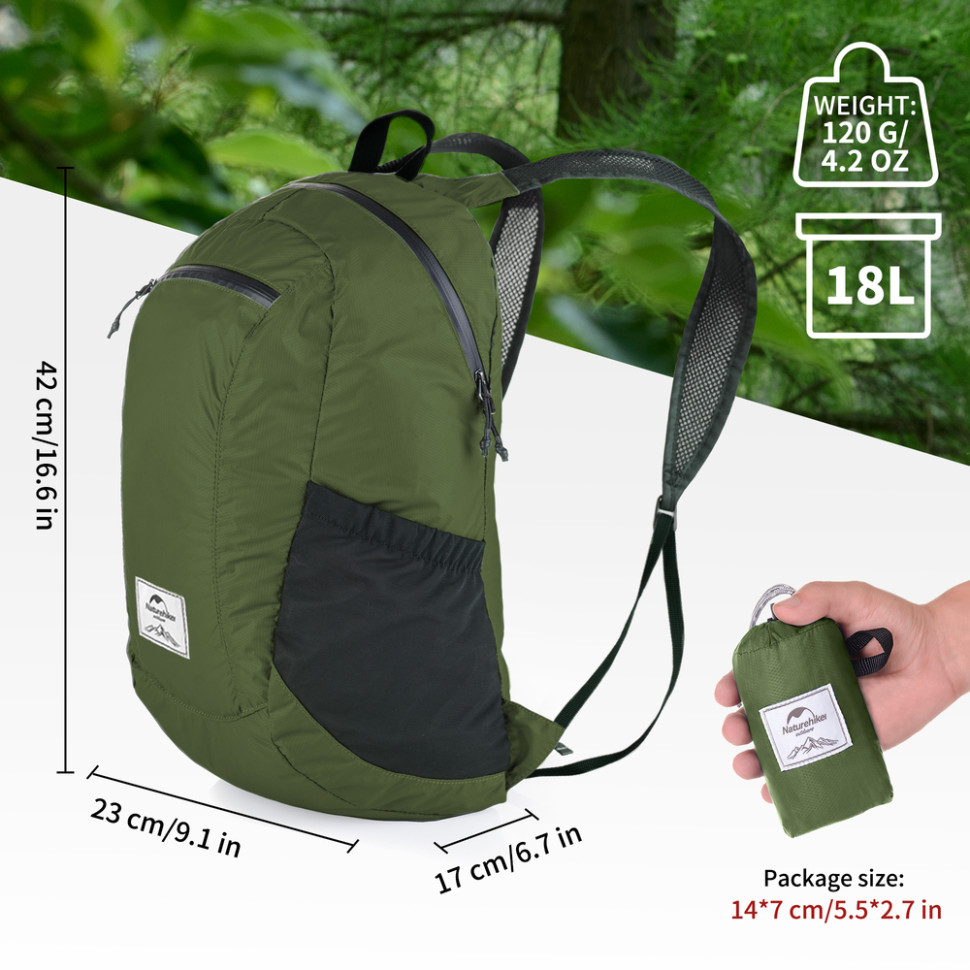Рюкзак компактний надлегкий Naturehike Ultralight Naturehike NH17A012-B, 18 л, зелений