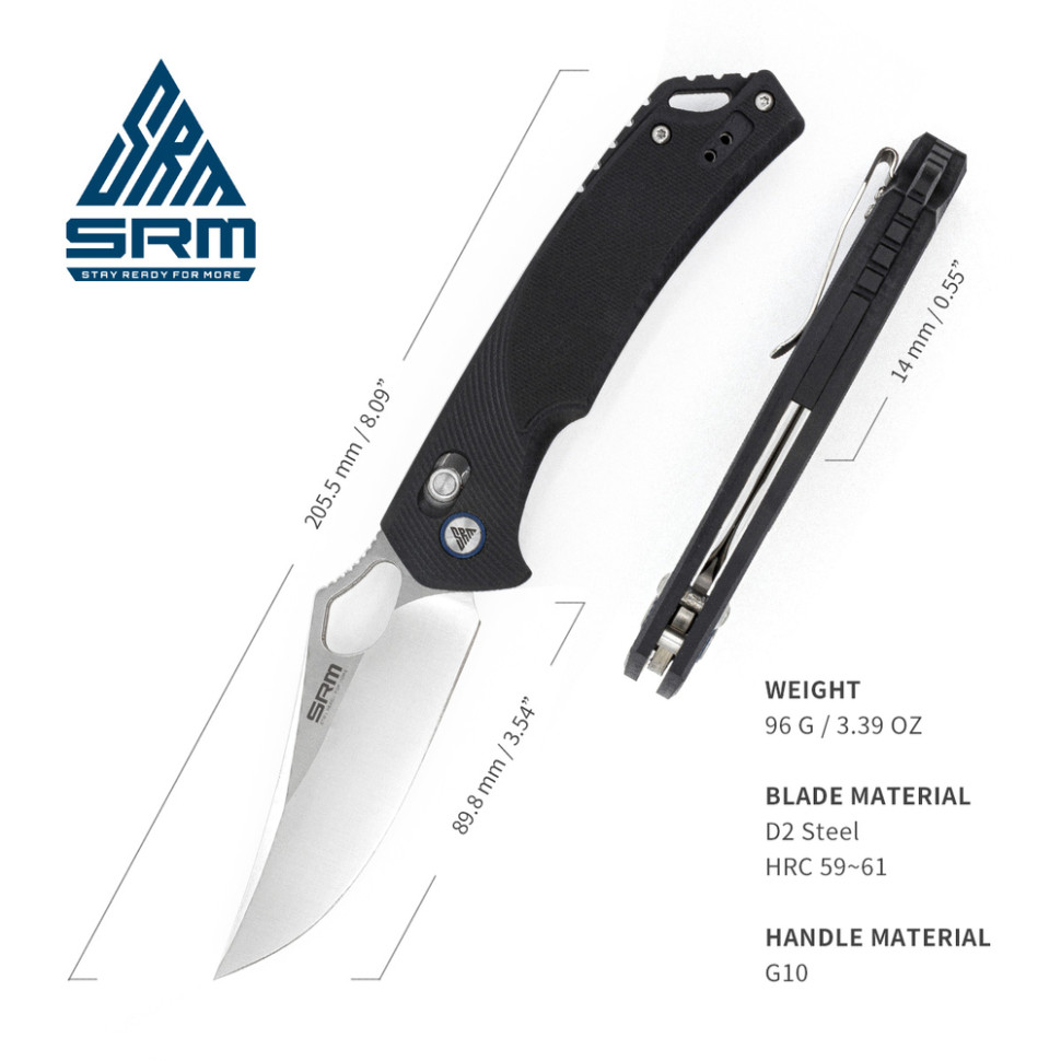 Ніж складаний туристичний SRM Retriever 9202 (9 см) D2 / G10 чорний, фото 7