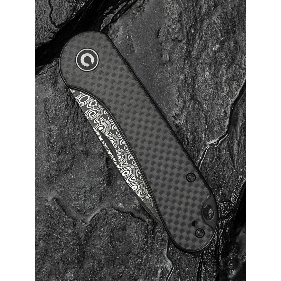 Нож складной карманный Civivi Elementum Slip Joint, (7.5 см) Damascus / Carbon Fiber серый
