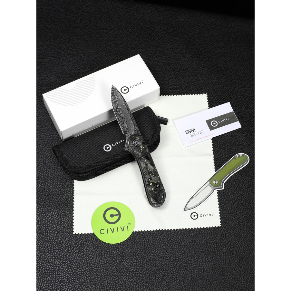 Нож складной карманный Civivi Elementum, (7.5 см) Damascus / Carbon Fiber серый