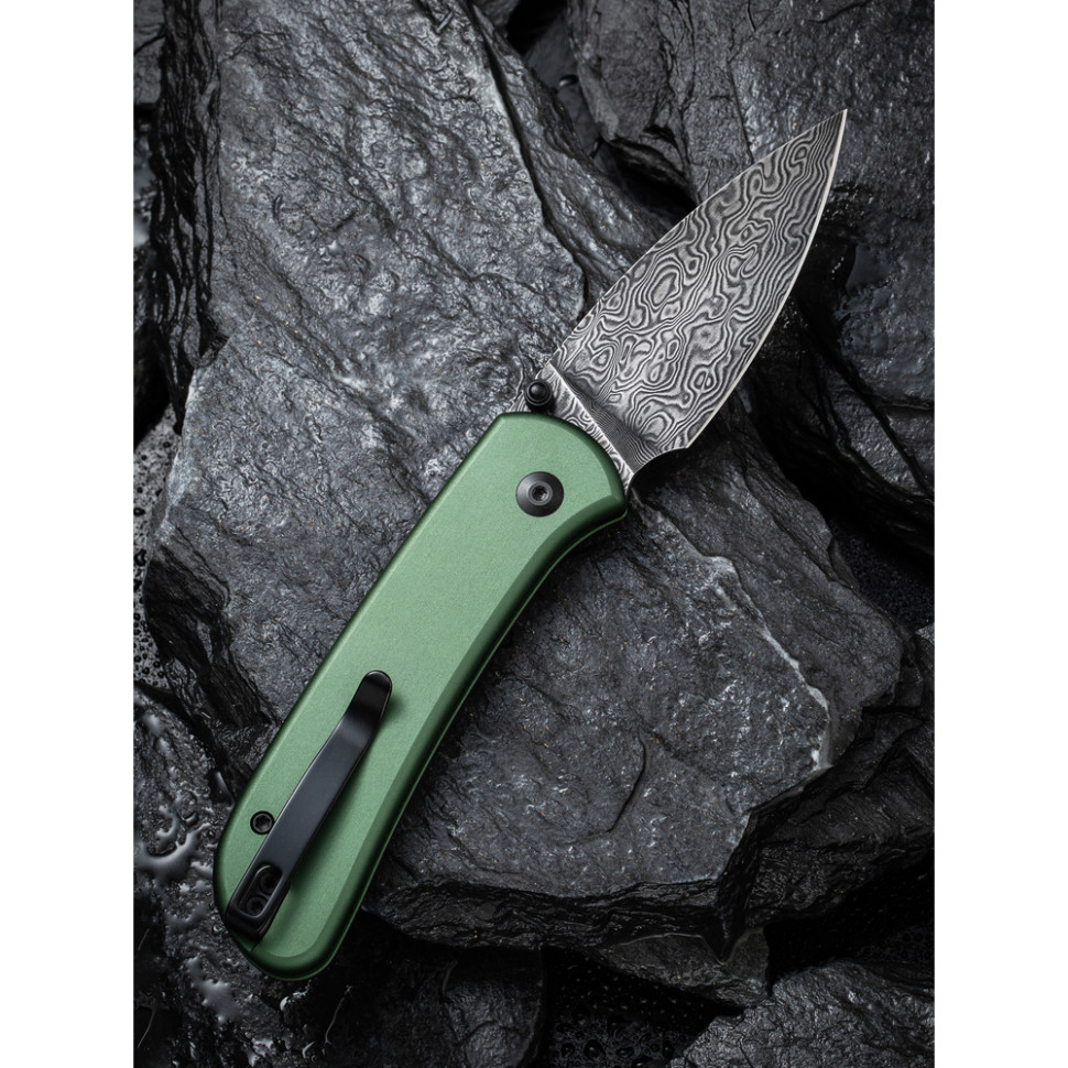 Ніж складаний кишеньковий Civivi Qubit, (7.6 см) Damascus / Aluminum темно-зелений, фото 11