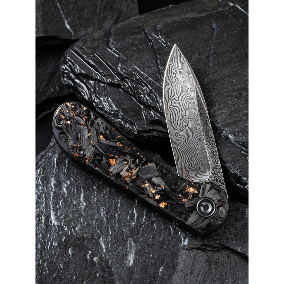 Нож складной карманный Civivi Elementum, (7.5 см) Damascus / Carbon Fiber черный
