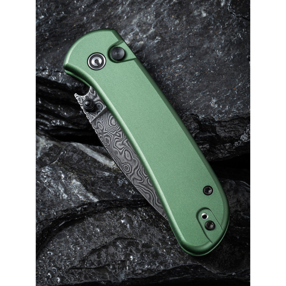 Ніж складаний кишеньковий Civivi Qubit, (7.6 см) Damascus / Aluminum темно-зелений, фото 13