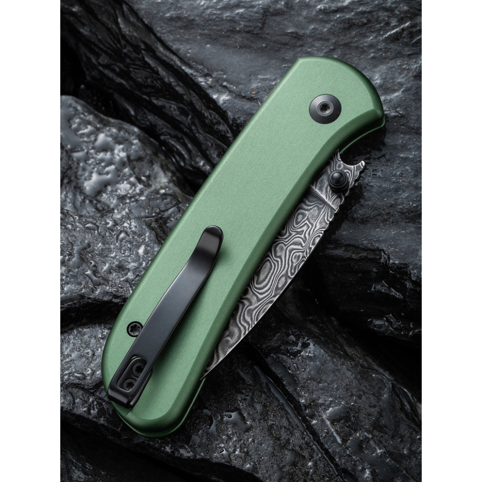 Ніж складаний кишеньковий Civivi Qubit, (7.6 см) Damascus / Aluminum темно-зелений, фото 14
