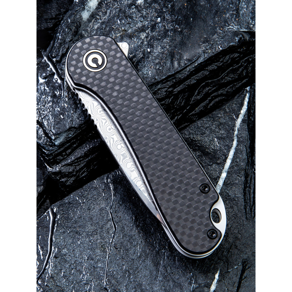 Ніж складаний кишеньковий Civivi Elementum, (7.5 см) Damascus / Carbon Fiber & G10