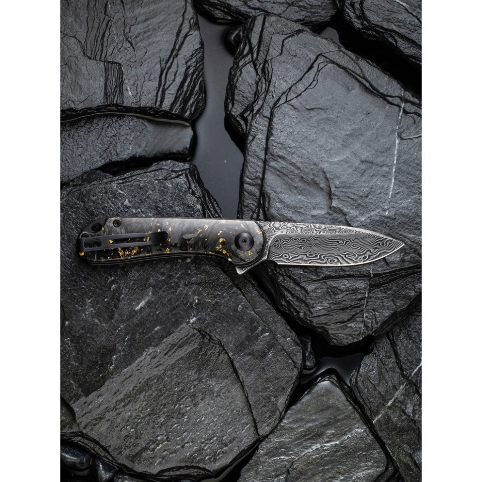 Нож складной карманный Civivi Elementum, (7.5 см) Damascus / Carbon Fiber серый